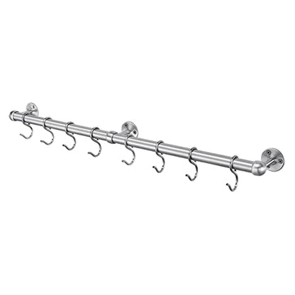 ROTHLEY Stainless Steel Hanging Pot Rack Hanger: 23.7 Inch Pot and Pan Hanger Wall Mounted Hanging Pot Bar Rack Heavy Duty Pot Hangers Kitchen Rail with 8 S Hooks (Brushed) - color: Brushed, size: 23.7 inch