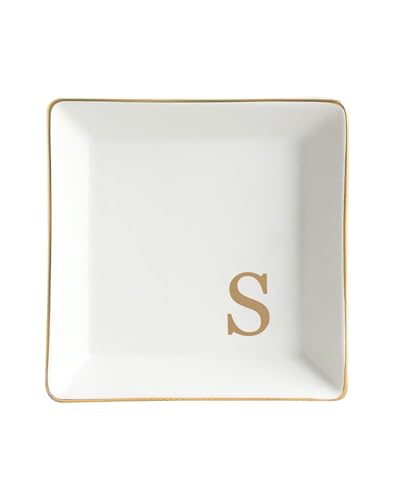 Personalized Jewelry Dish Tray with Initial, Gifts for Women Bride | Gift Box, Birthday Valentines Mother's Day Christmas Engagement Wedding Bridesmaid Gifts Monogrammed Aesthetic Decorat - color: S