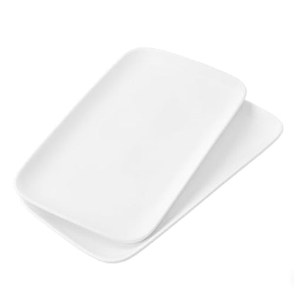 White Serving Platters Set of 2, Rectangular 15.5 Inch Serving Dishes for Entertaining, Ceramic Serving Trays for Party, Appetizers, Sushi, Steak & Dessert, Microwave & Dishwasher Safe - size: Rectangular 15.5 in