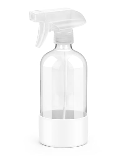 Rionisor Glass Spray Bottles with Silicone Sleeve Protection, Empty 16OZ Reusable Spray Bottles, Refillable Containers with Spray Nozzles for Cleaning Solutions, Plants and Essential Oils 1 Pack White - color: White, style: 1 Pack