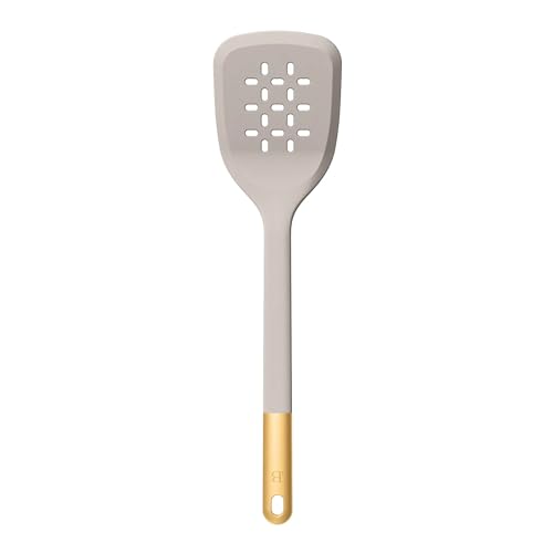 6 Piece Silicone Kitchen Utensil Set with Rotating Holder, Heat Resistant Cooking Tools, Nonstick Safe Spatula Spoon Turner Set with Storage Rack (Porcini Taupe) - color: Porcini Taupe