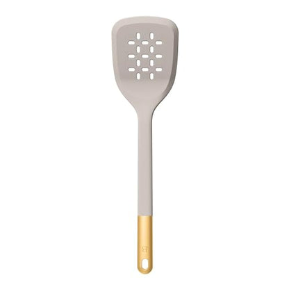 6 Piece Silicone Kitchen Utensil Set with Rotating Holder, Heat Resistant Cooking Tools, Nonstick Safe Spatula Spoon Turner Set with Storage Rack (Porcini Taupe) - color: Porcini Taupe