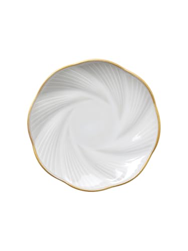 Ceramic Jewelry Tray with Gold Edge, 5 Inch Modern Trinket Dish for Rings, Bracelets & Earrings, Elegant Dresser Organizer (White) - color: White_round