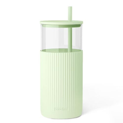SANDJEST Glass Water Bottle with Silicone Sleeve 20oz, Glass Tumbler with Straw and Lid, Smoothie and Iced Coffee Cup, Gifts for Women Teen Girls Birthday Christmas (Soft Mint) - color: Soft Mint