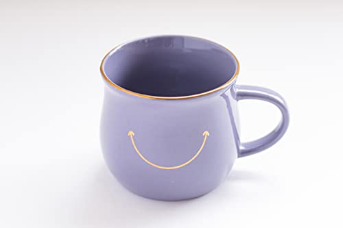 Elegant Gold-Accented Smiley Face Ceramic Mug - 13 Oz, Unique & Thoughtful Gift for Coffee Lovers, Eco-Friendly, Durable - Ideal for Home or Office - color: Gray