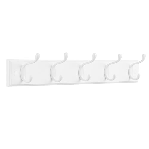 SONGMICS Wall-Mounted Coat Rack, 5 Dual Metal Hooks | For Coats, Bags, Keys, in the Entryway, Bedroom, Living Room ULHR235W01 - color: White, size: 1 Pack-5 Hooks, style: Without Shelf