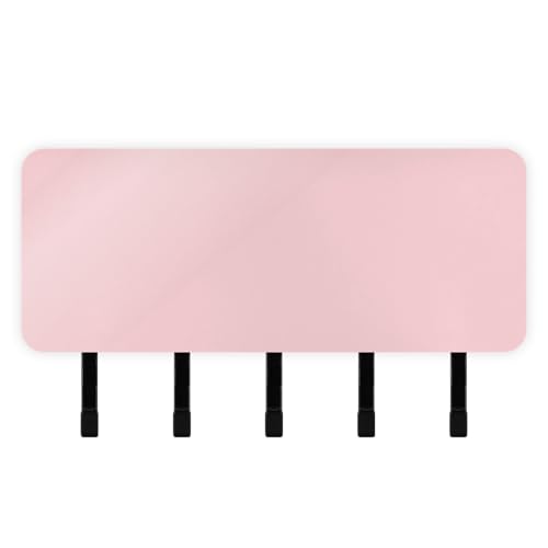 Pink Solid Color Wall Mounted Key Holder with 5 Hooks for Wall, Self Adhesive Acrylic Key Rack Mail Storage Organizer with Tray for Entryway Hallway Kitchen Home Decor