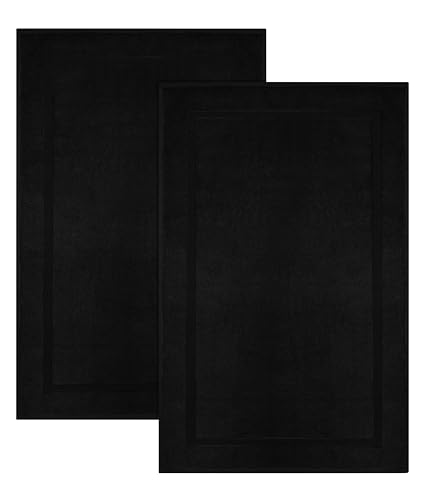 COTTON CRAFT Bath Mats - 2 Pack Step Out Tub Shower Floor Mat -21x30- Black | Ultra Absorbent Plush 900 GSM Pure Cotton Banded Border Luxury Towel Rug - Not a Bathroom Rug - color: Black, size: 2 Pack