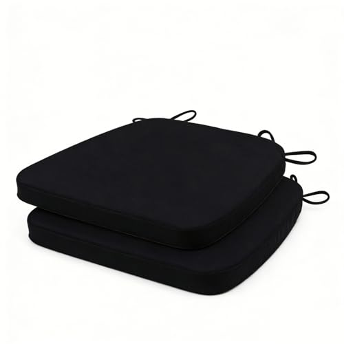 GIBZ Outdoor Chair Cushions 17"x16"x2" with Ties Set of 2 Black | Waterproof Chairs Cushion U-Shaped Seat Pads Washable Casual for Yard Lawn Patio - color: Black
