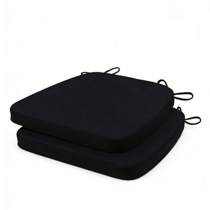 GIBZ Outdoor Chair Cushions 17"x16"x2" with Ties Set of 2 Black | Waterproof Chairs Cushion U-Shaped Seat Pads Washable Casual for Yard Lawn Patio - color: Black