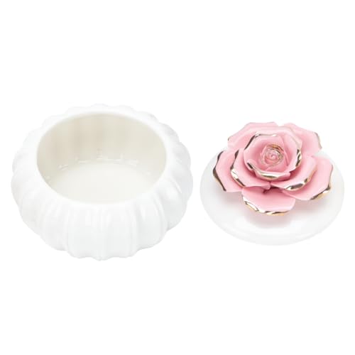 VANZACK Ceramic Jewelry Box with Lid Large Capacity Porcelain Organizer Rose Pattern Decorative Storage for Home Travel and - color: Pink