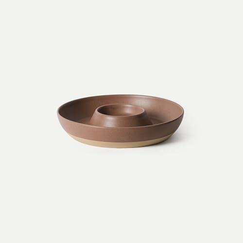 Mora Ceramic Chips and Dip Serving Tray: Large Divided Party Bowl Set for Chips & Salsa, Veggies & Dip, Fruit, Snacks, Entertaining, Hosting, etc. Minimalist Design for the Modern Hostess - Terracotta - color: Teracotta