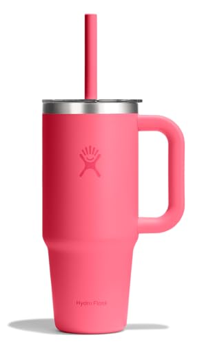 Hydro Flask Travel Tumbler with Handle, Clear Lid and Straw - Insulated Stainless Steel - color: POPSTAR PINK, size: 24 Ounces