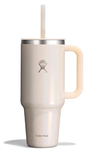 Hydro Flask Travel Tumbler with Handle, Lid and Straw - Insulated Stainless Steel in 40 Oz Glimmer Cream - color: GLIMMER CREAM, size: 40 Ounces