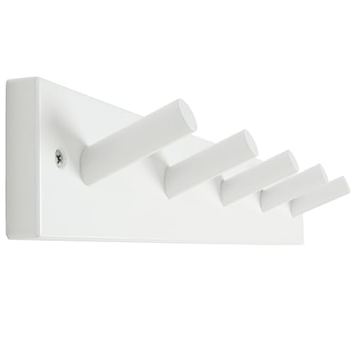 SKOLOO Coat Rack Wall Mount 17 inch, 5 Hooks, Bamboo, Shaker Style, White | Wooden hooks for wall, painted finish, 100-lb cap, entry/bath/bed, hanging backpack coat towel hat, 16" stud spacing - color: White, size: 17 inch