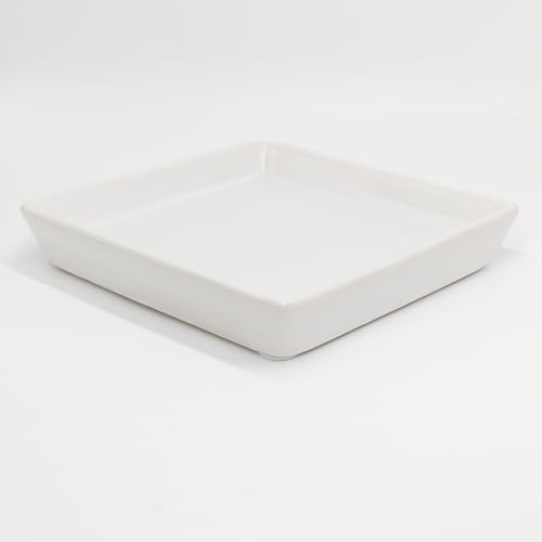 Square Ceramic Plant Saucer Tray 12 13 14 Inch White,14" OD x12.2 ID x1.6 Deep, Sturdy Heavy Duty Glazed Planter Drip Flower pots with Catch Basin for Indoor Outdoor Plants(14" White) - color: White, size: 14"(1pack)
