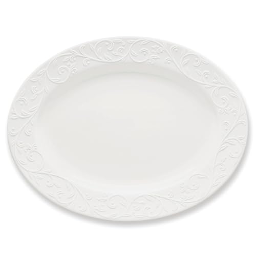 Lenox Opal Innocence Carved Oval Porcelain Serving Platter | dishwasher safe | elegant carved design | entertaining, food tray, gift for women, fruit platter tray - size: 4.20 LB, style: Oval Platter