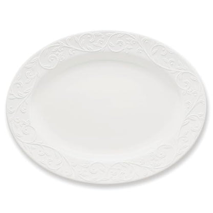 Lenox Opal Innocence Carved Oval Porcelain Serving Platter | dishwasher safe | elegant carved design | entertaining, food tray, gift for women, fruit platter tray - size: 4.20 LB, style: Oval Platter
