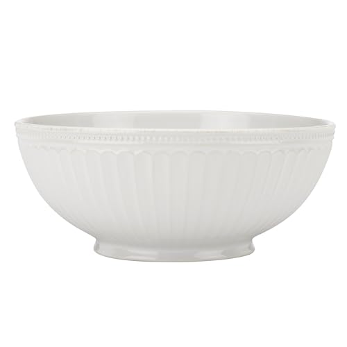 Lenox French Perle Groove White Stoneware Serving Bowl | dishwasher safe, microwave safe | for salad or sides | entertaining, kitchen and dining essential, gift for women - style: Serving Bowl