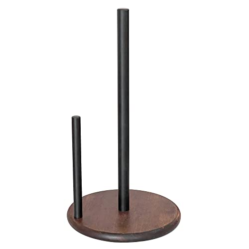 Paper Towel Holder Countertop with Real Wood Round Base, Farmhouse Paper Towel Holder Stand for Kitchen Dining Table Home Decor - color: Black Wood