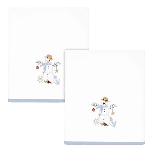 Avanti Linens - Bath Towels, Soft Cotton Velour, Embroidered, Festive Home Decor, Set of 2 (Coastal Snowman Collection) - size: 2pc Bath Towels