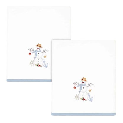 Avanti Linens - Bath Towels, Soft Cotton Velour, Embroidered, Festive Home Decor, Set of 2 (Coastal Snowman Collection) - size: 2pc Bath Towels