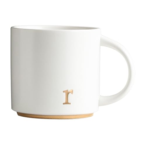 COLLECTIVE HOME Ceramic Coffee Mug, 15 oz Monogram Cup with Gift Box(R) | Dishwasher Safe, Engraved Gold Letter , Personalized Housewarming Birthday Present, Christmas Thanksgiving Mothers Day Gifts - color: gold-r