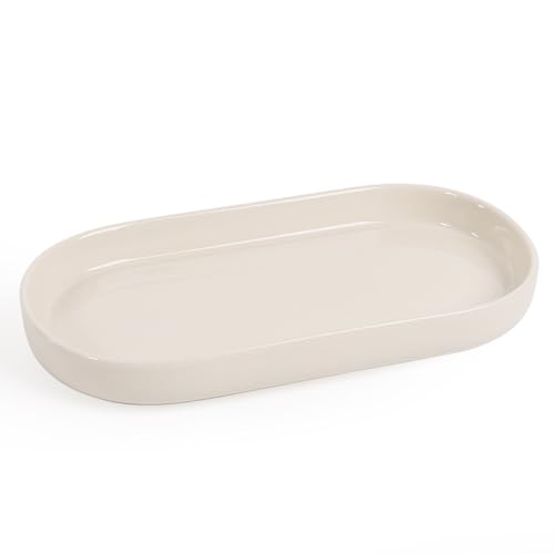 Ceramic Jewelry Tray – Oval Vanity Dish for Rings, Earrings, Bracelets – Minimalist Decorative Trinket Holder for Dresser, Bathroom, Nightstand – Cream White - color: Cream_1pcs