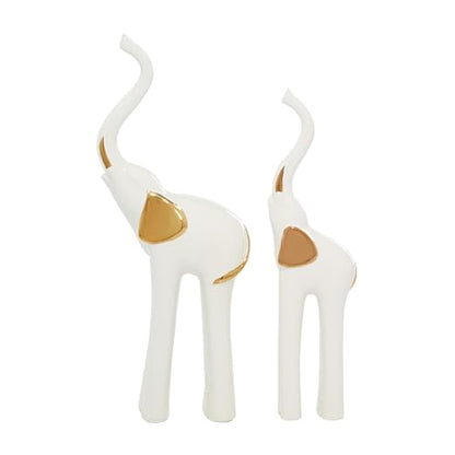 Deco 79 Porcelain Ceramic Sculpture, Set of 2 Sculpture 4"W, 14"H, Gold | Decorative Elephant Animals Home Decor Statues Statue Figurine - size: Set of 2 4"W, 14"H
