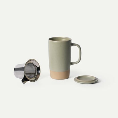 Mora Ceramics Large Tea Mug with Loose Leaf Infuser and Ceramic Lid, 18 oz, Portable, Microwave, Dishwasher Safe, Tall Coffee Cup - Rustic Matte Ceramic Glaze, Modern Herbal Tea Strainer, Thyme - color: Thyme