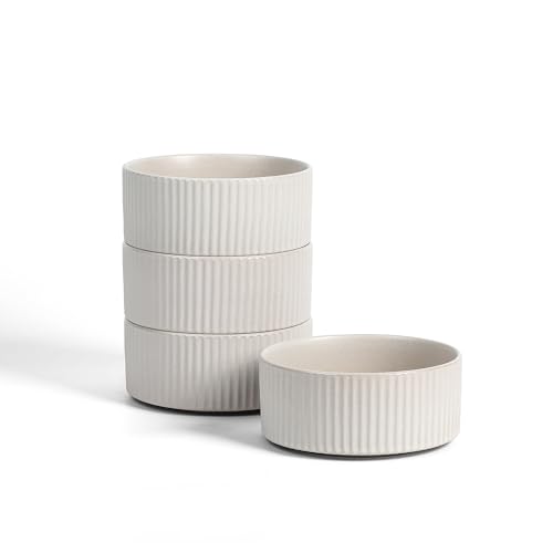 Stone Lain Haven Modern Stoneware 4 Piece Bowls Sets, Dish Set for 4, Reactive Glaze Sandy White - color: Beige, size: 4-Piece - Cereal Bowl