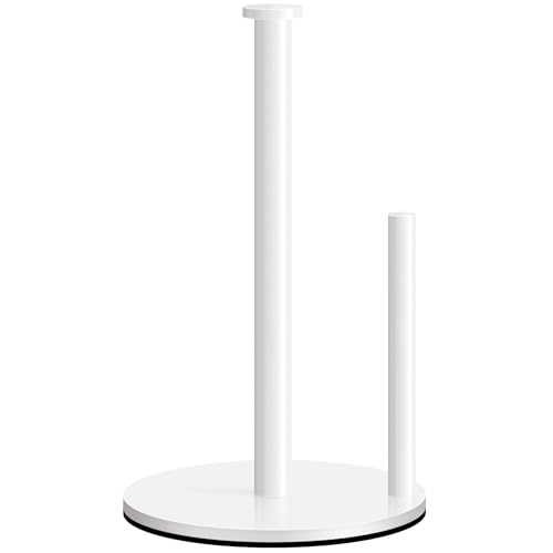 Paper Towel Holder Countertop, OBODING, White Kitchen Paper Towel Holder Stand for Kitchen and Bathroom Organization, Stainless Steel Paper Towel Holders for Standard and Large Rolls (White) - color: White