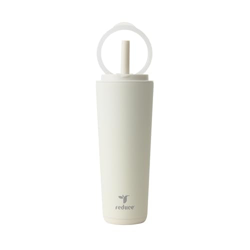 REDUCE Halo 24 oz Stainless Steel Vacuum Insulated Tumbler - Spill Proof Travel Mug with Flip Handle Lid - Keeps Drinks Cold for 32 Hrs - Dishwasher Safe - Cupholder Friendly - Unbleached - color: Unbleached, size: 24 Ounces