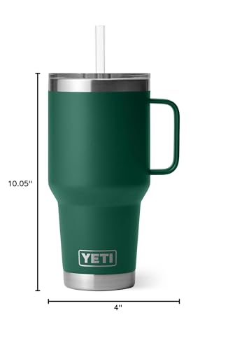 YETI Rambler 35 oz Tumbler with Handle and Straw Lid, Travel Mug Water Tumbler, Vacuum Insulated Cup with Handle, Stainless Steel, Black Forest Green - color: Black Forest Green, style: 35oz
