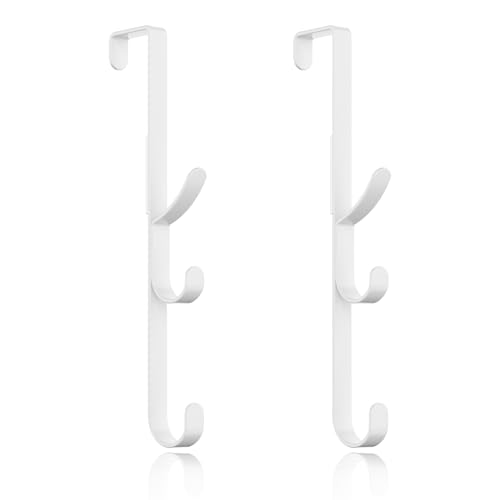 Over the Door Hooks hanger,over the door towel hook Organizer hanging for coat clothes backpack hat purse Metal Towel Rack Back of Shower for Bathroom,Dorm,Bedroom,Kitchen,Office Closet (White-2Packs) - color: White, size: 2 Pack