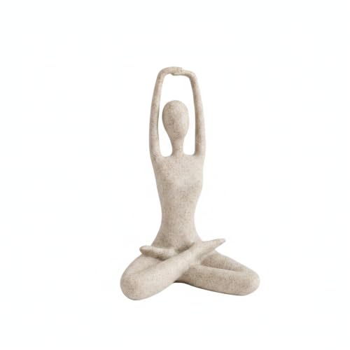 Modern Abstract Resin Human Figure Sculpture, Beige Minimalist Art Statue for Home Office Desk Shelf Decor - size: 8.27 x 3.74 x 11.81 in