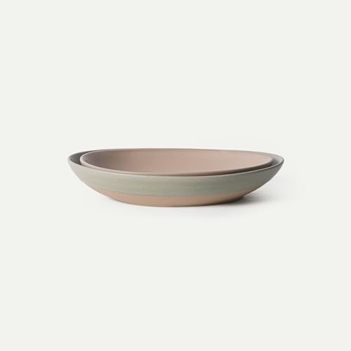 MORA Jumbo and Large Serving Dishes Set of 2, 13 inch and 12 inch Ceramic Pottery Oval Platters - Microwave, Oven and Dishwasher Safe - Thyme & Mushroom - color: Thyme & Mushroom, size: Jumbo & Large
