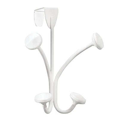 mDesign Decorative Over Door 4 Hanging Hooks, Steel Storage Organizer Rack for Coats, Hoodies, Hats, Scarves, Purses, Leashes, Bath Towels, Robes, Mens and Womens Clothing - White