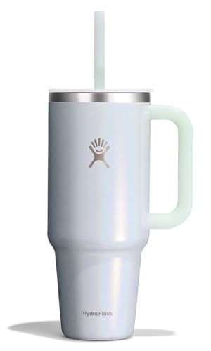 Hydro Flask Travel Tumbler with Handle, Lid and Straw - Insulated Stainless Steel in 40 Oz Glimmer Blue - color: GLIMMER BLUE, size: 40 Ounces