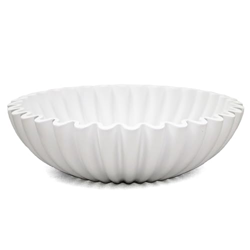 LIN CHUAN Ruffle Decorative Bowl, Large Fruit Bowl, White | Sculptural ruffle design enhances kitchen counters, entryways, and tables. Durable resin finish for fruit, keys, and decor - color: White