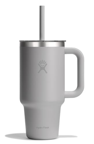 Hydro Flask Travel Tumbler with Handle, Clear Lid and Straw - Insulated Stainless Steel - color: BIRCH, size: 32 Ounces