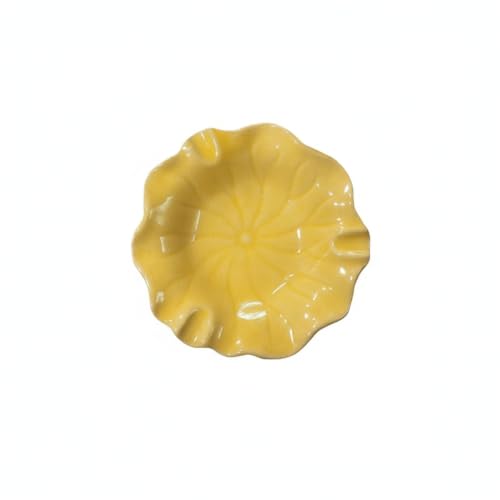Ceramic Jewelry Dish, Decorative Ring Tray for Vanity or Dresser, Small Catchall Bowl for Earrings and Keys, 4.1 Inch (1 PC) - color: Yellow