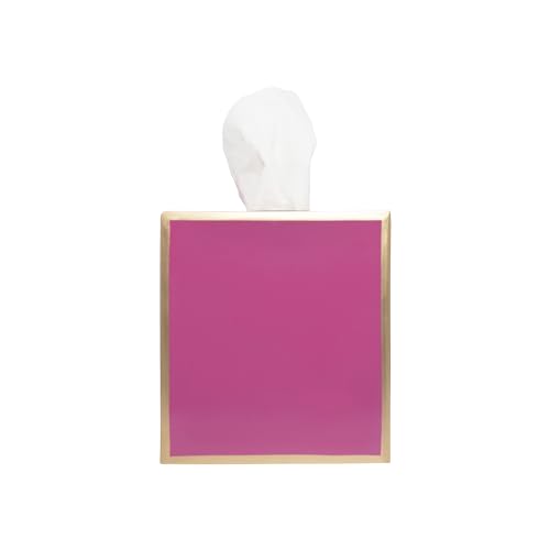 Jaye's Studio Pink Tissue Box Cover, Cute Square Metal Cube for Bathroom | Matte Hand-Painted Finish, Fits Standard Facial Holders, Gold Trim Detail, Open Bottom, Vanity Dorm Desk Use - color: Pink