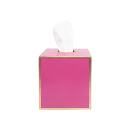 Jaye's Studio Pink Tissue Box Cover, Cute Square Metal Cube for Bathroom | Matte Hand-Painted Finish, Fits Standard Facial Holders, Gold Trim Detail, Open Bottom, Vanity Dorm Desk Use - color: Pink