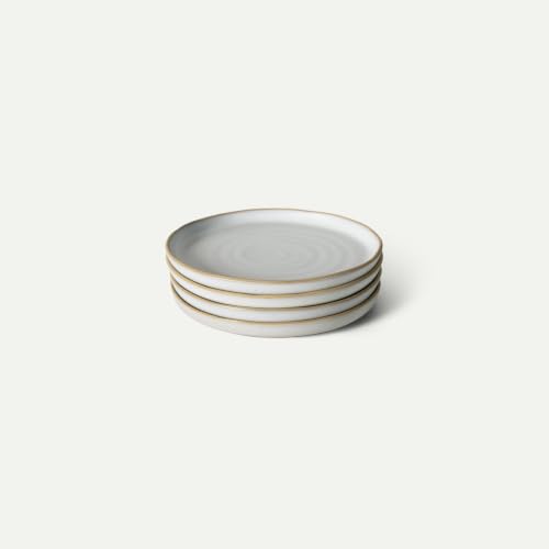 MORA Medium Plates Set of 4, 8.5 inch Ceramic Pottery Salad Plates - Microwave, Oven and Dishwasher Safe - Cloud - color: Cloud