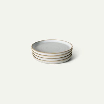 MORA Medium Plates Set of 4, 8.5 inch Ceramic Pottery Salad Plates - Microwave, Oven and Dishwasher Safe - Cloud - color: Cloud