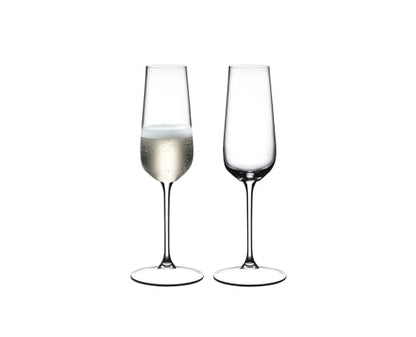 Riedel Champagne Flute - Crystal Glass - 8,454oz (full) - Set of 2-6424/08 - Grape At Premium Sparkling Wine Glass, Dishwasher Safe