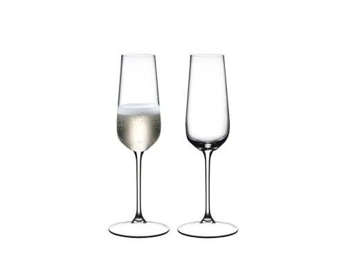 Riedel Champagne Flute - Crystal Glass - 8,454oz (full) - Set of 2-6424/08 - Grape At Premium Sparkling Wine Glass, Dishwasher Safe