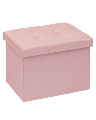 PINPLUS Button Tufted Folding Linen Storage Ottoman 16.5", 36L Collapsible Storage Cube with Lid, Supports 250 lbs, Fabric Foot Rest Ottoman for Living Room, Bedroom, Entryway,Pink - color: Pink