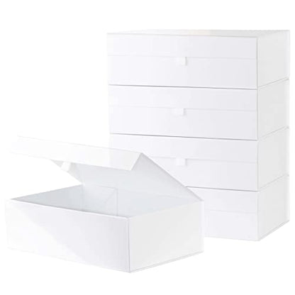 Purple Q Crafts White Hard Gift Box With Magnetic Closure Lid 14" x 9" x 4" Rectangle Favor Boxes With White Glossy Finish (5 Boxes) - size: 1 Count (Pack of 5)